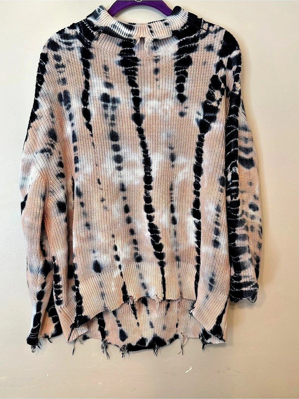Young Fabulous Broke YFB Tie Dye Oversized Distressed Knit Sweater Mock Neck pin